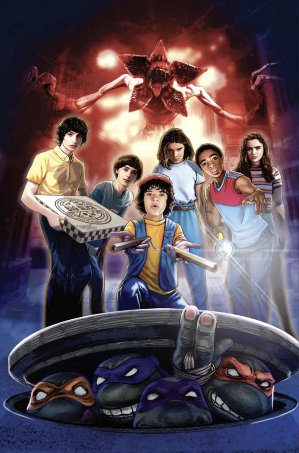 Teenage Mutant Ninja Turtles x Stranger Things #1 (Fury Comix Terrificon Ron Leary Virgin TMNT Movie Poster Homage Variant)