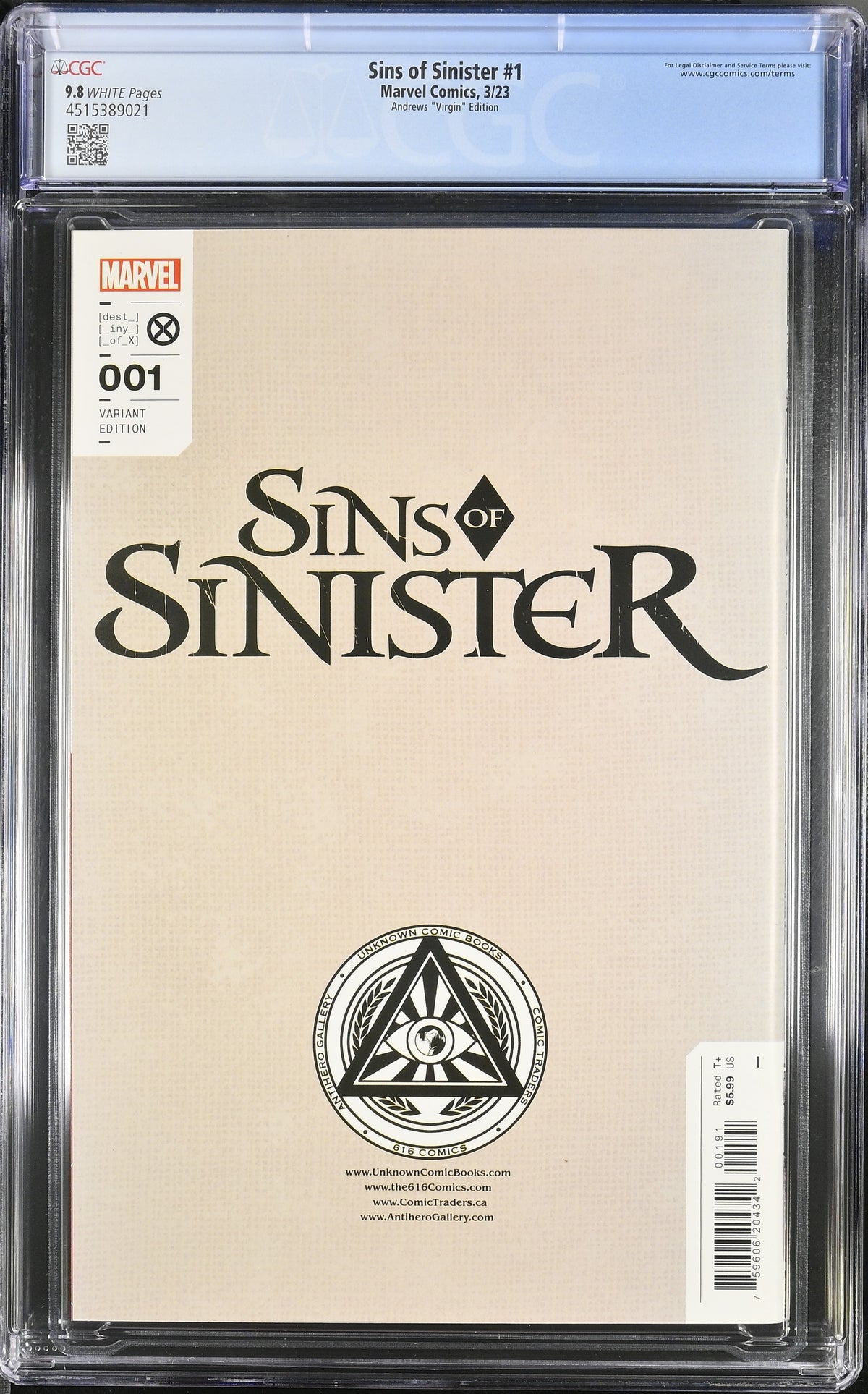 Sins of Sinister #1 (Unknown Comics Andrews Virgin Variant) CGC 9.8